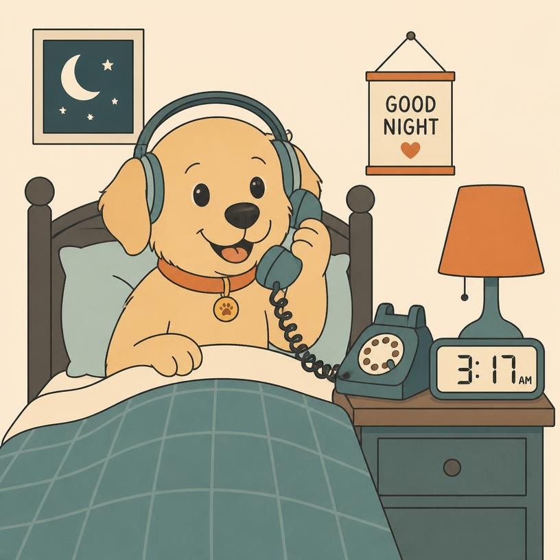 Pip answering a phone call late at night